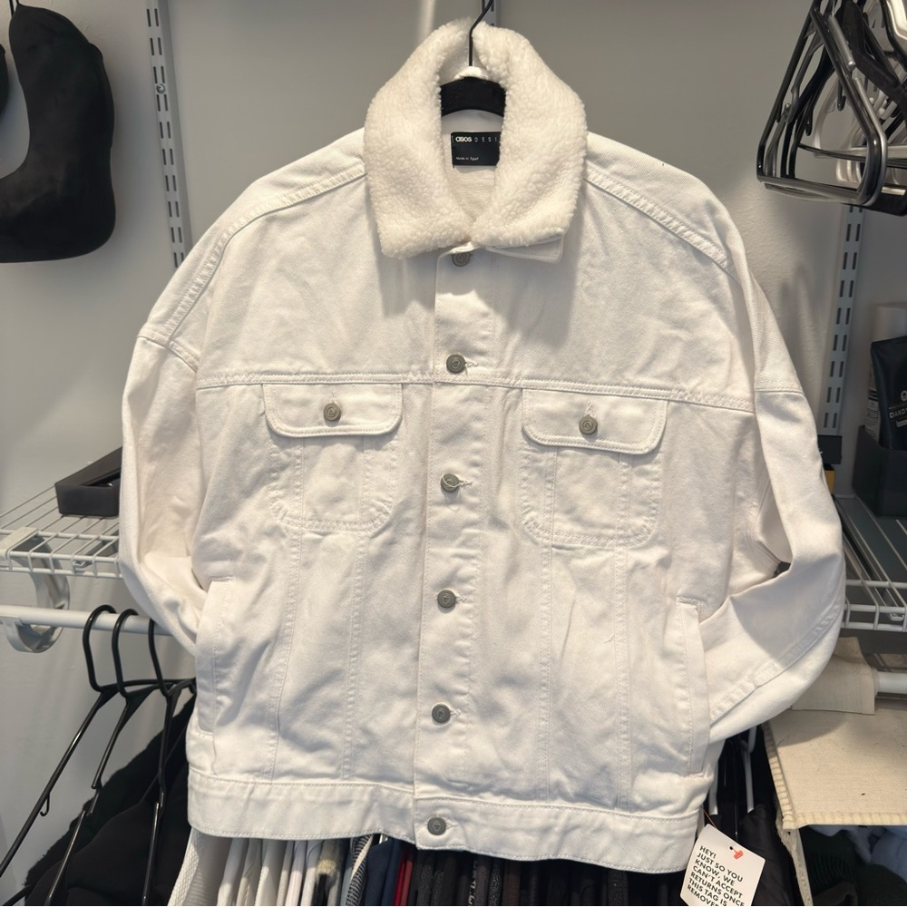 H&M White Sherpa Collar Denim Jacket